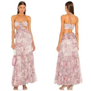 Rococo Sand Paola Cut Out Sleeveless Maxi Dress Printed Smocked Large Summer